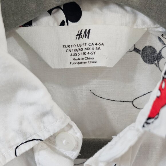 H&M Toddler Boy Classic Mickey Mouse White Button Down Shirt 5T - Picture 2 of 5